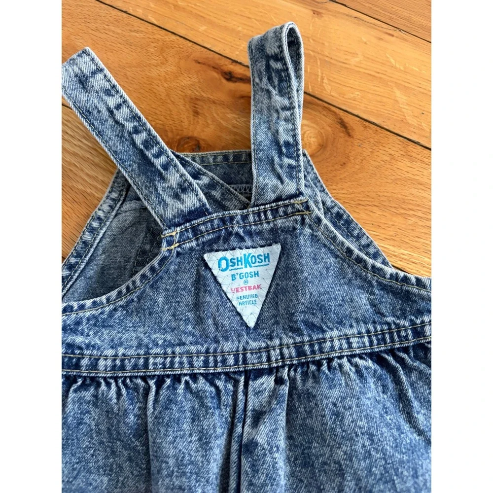 Vtg Oshkosh B'Gosh Vestbak 6-9 M Denim Bib Bubble Romper Overalls USA Stone Wash